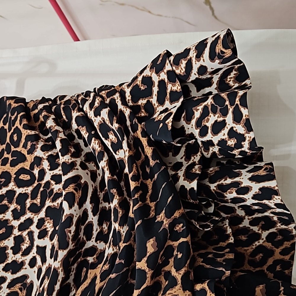Ruched & Ruffle Leopard Print Mini Skirt - Picture 3 of 7